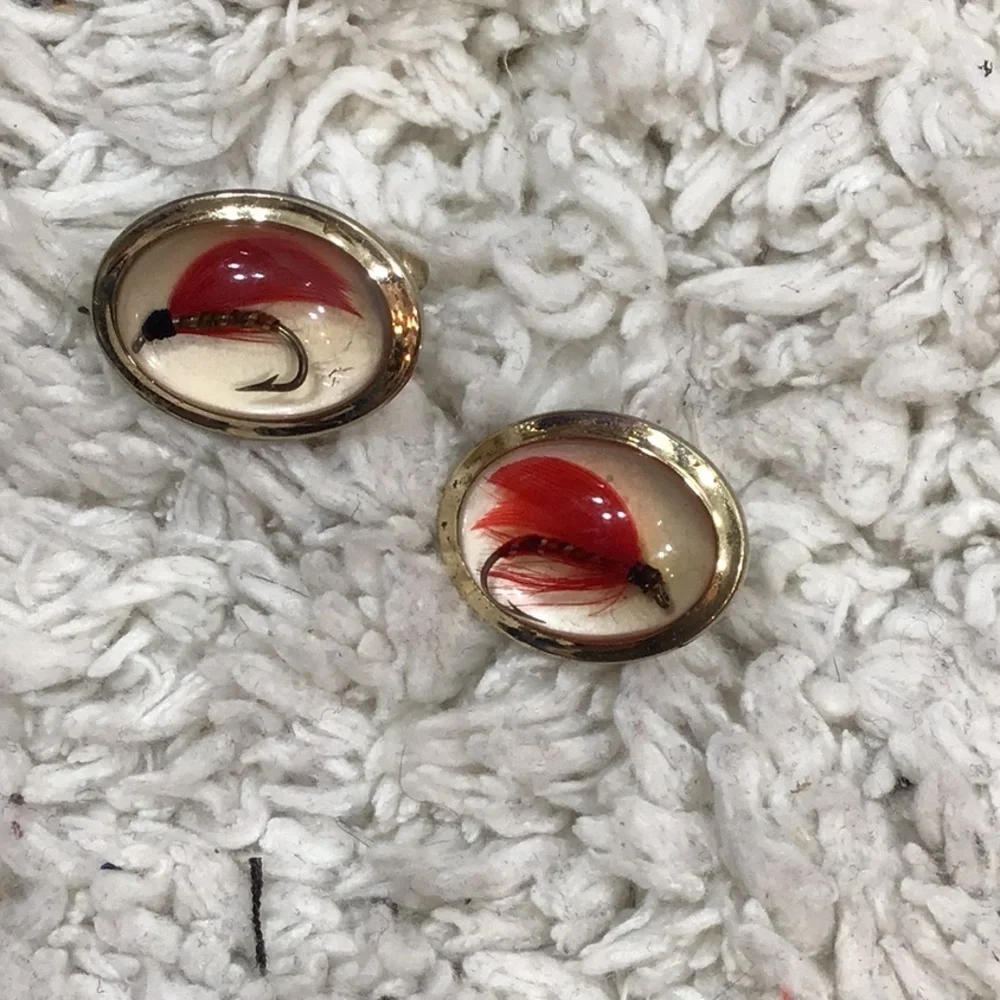 Vintage Anson fly fishing tie clip & cuff links set